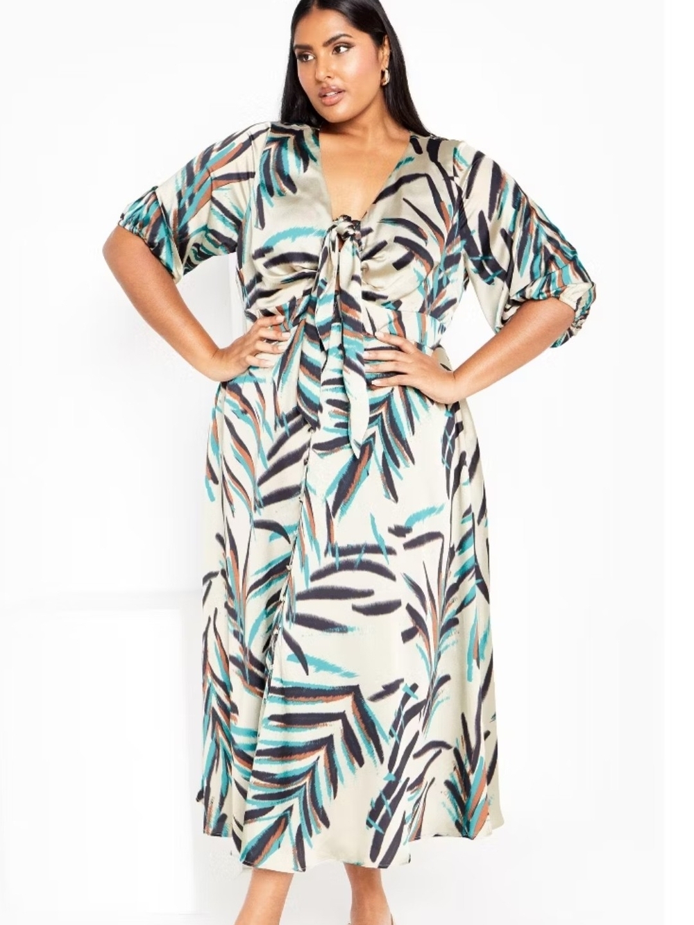 City Chic Neon Foliage Maxi Dress in Teal & Black